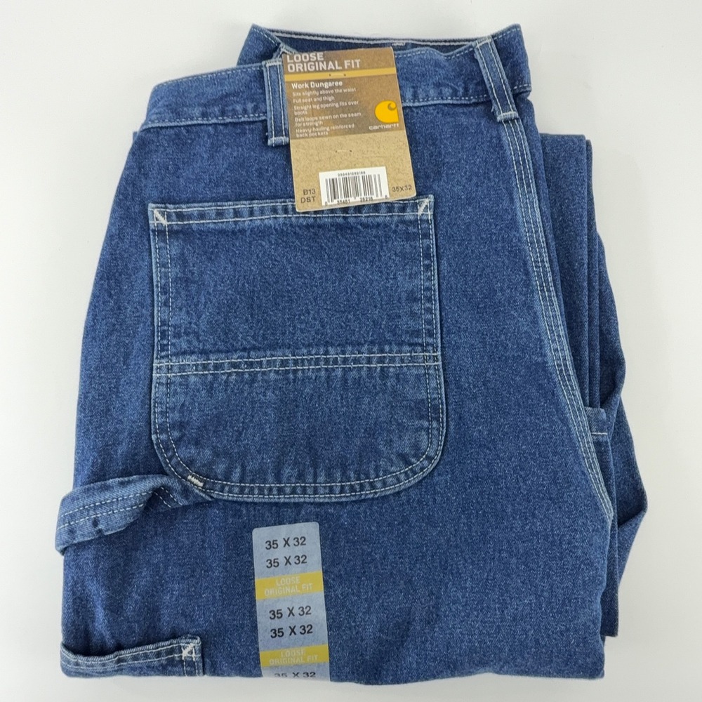 Carhartt Work Dungaree Denim Jeans Mens 35x32 B13 DST Darkstone NWT NOS